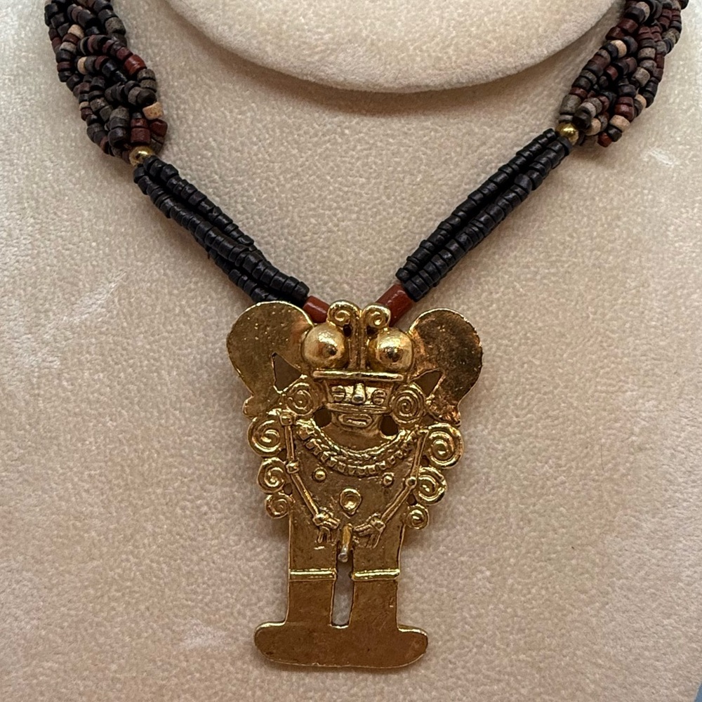 Pre-Columbian Inspired Gold Pendant Necklace – Fertility Deity Design